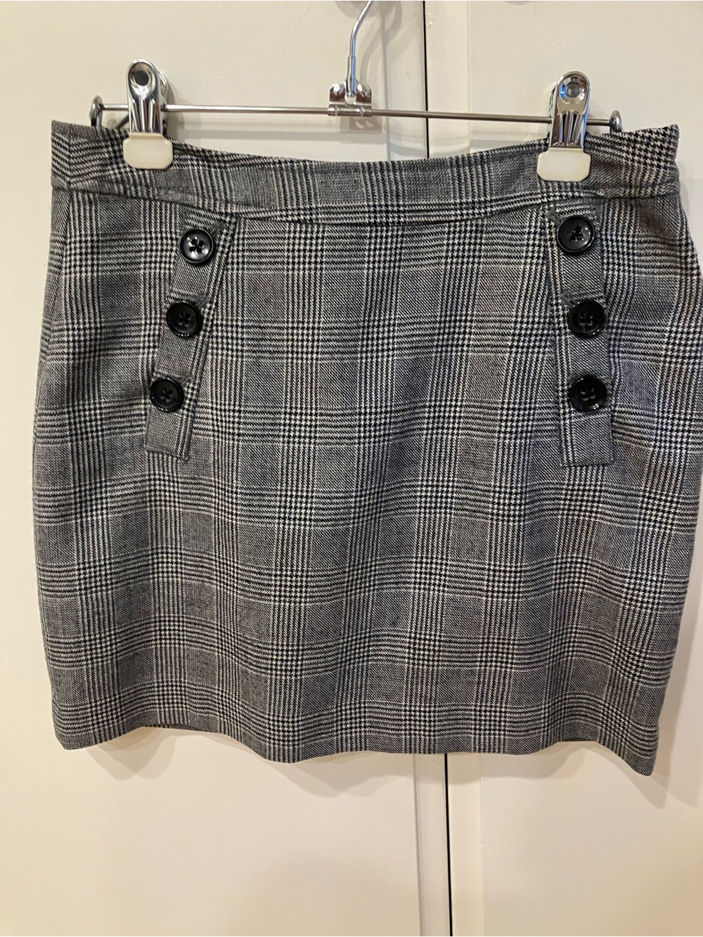 Banana Republic Gray Plaid Button-Detail Mini Skirt